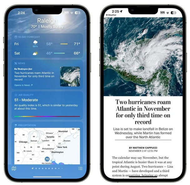 威县苹果14维修分享iPhone 14手机如何看天气时顺带看新闻 