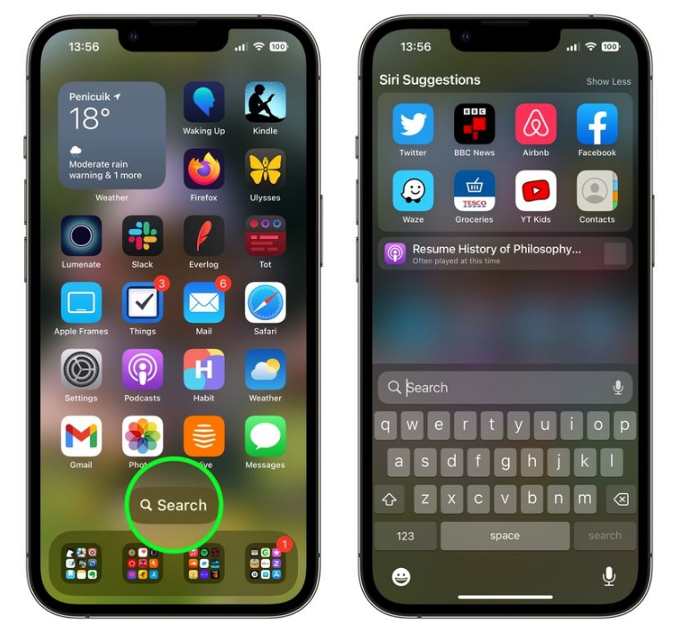 威县苹果手机维修分享升级到 iOS 16 后，如何删除主屏幕上的搜索按钮 